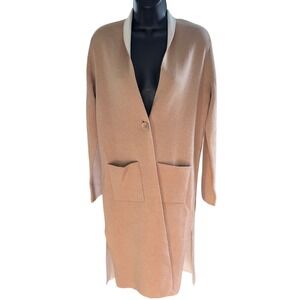 Paul Costelloe Black Label Merino Wool Blend Duster Sweater Cardigan Sz S Beige